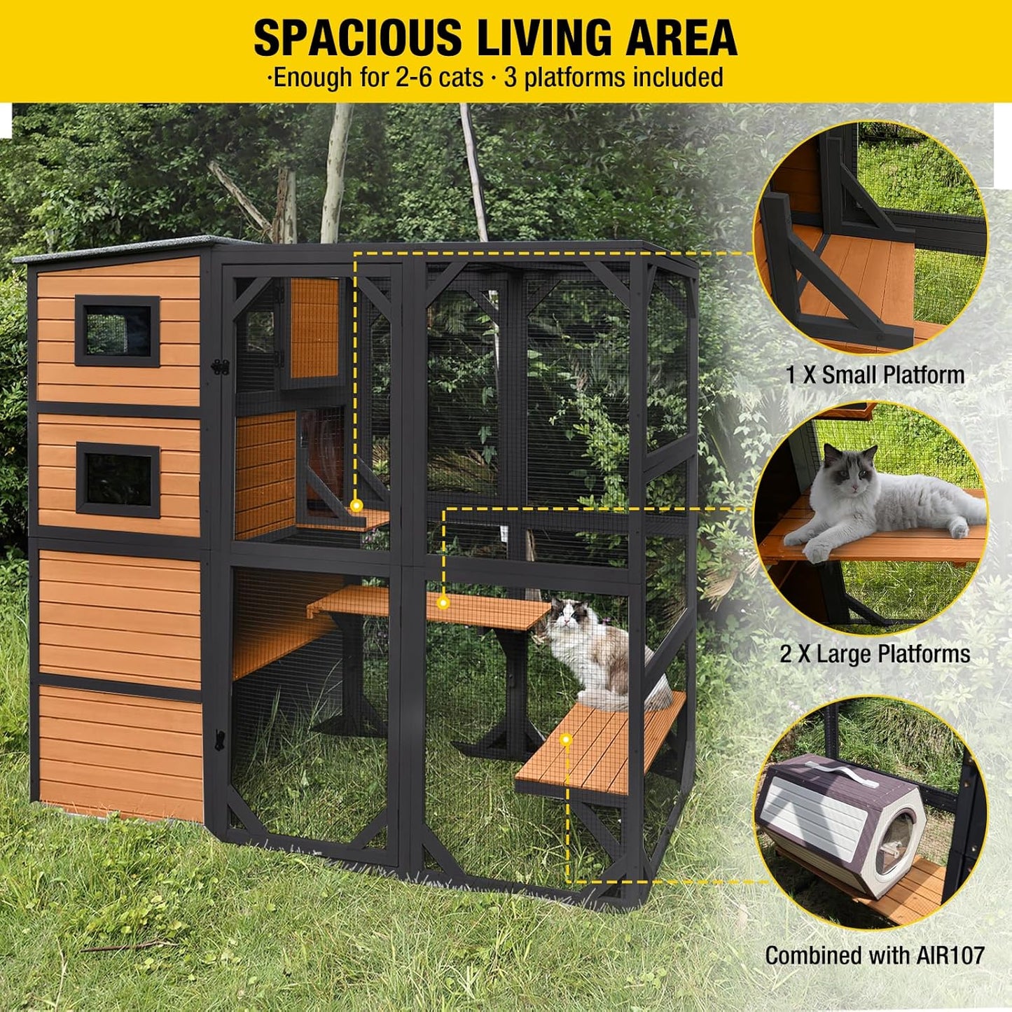Aivituvin Large Cat Catio, 4 Tiers, Weatherproof Roof, 70 In.H x 77 In.L