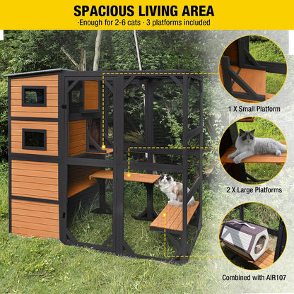 Aivituvin Large Cat Catio, 4 Tiers, Weatherproof Roof, 70 In.H x 77 In.L