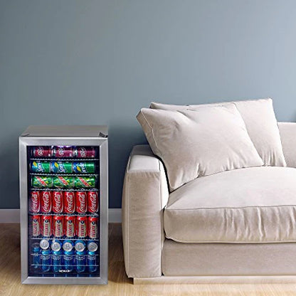 Beverage Refrigerator Cooler, 126 Cans Free Standing With Right Hinge Glass Door