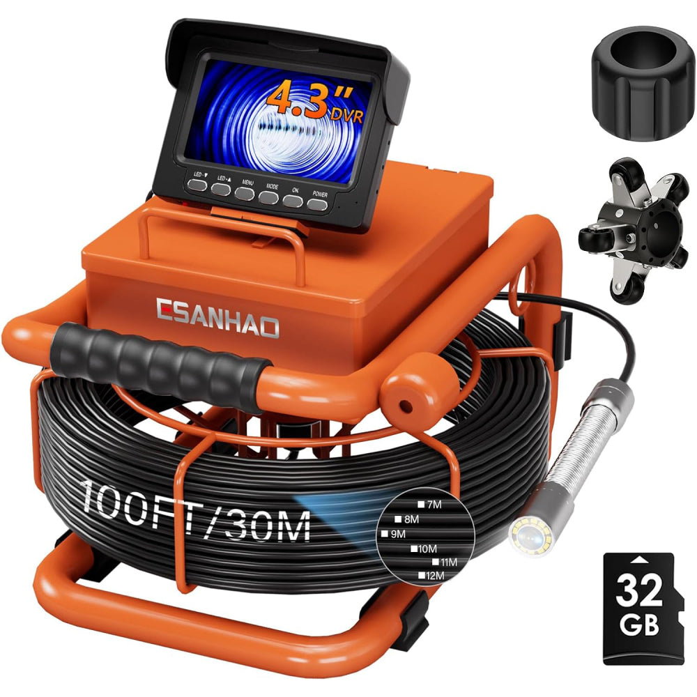 Sewer Inspection Camera, 100 Ft., DVR, Audio, 4.3 In. Screen