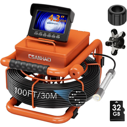 Sewer Inspection Camera, 100 Ft., DVR, Audio, 4.3 In. Screen