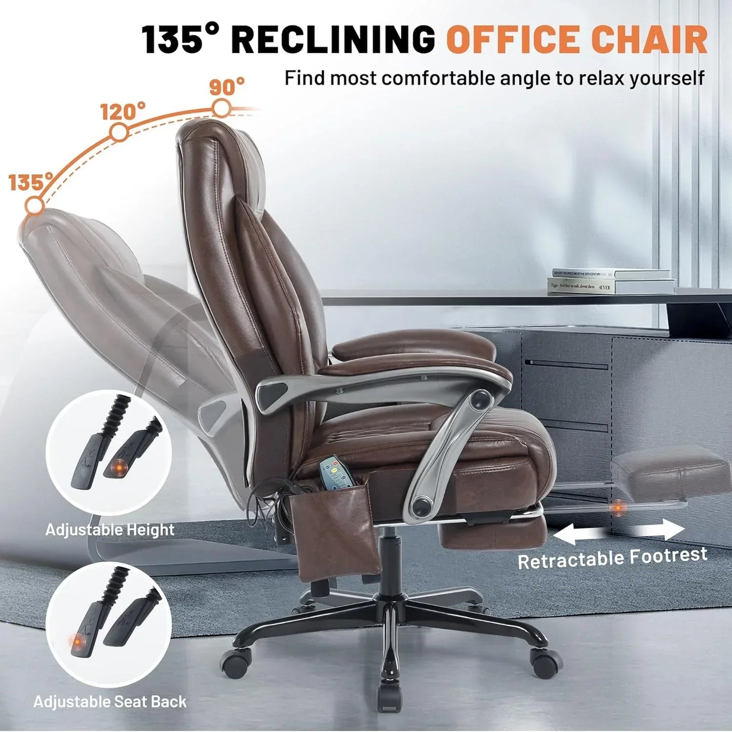 Massage Office Chair With Heating And Footrest Ergonomic Executive Reclining Office Chair