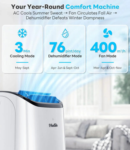 14,000 BTU Portable Air Conditioner Cools Up To 700 Sq. Ft, Auto-Evaporation Low Noise Portable AC Unit With Remote Control Fits For Large Room