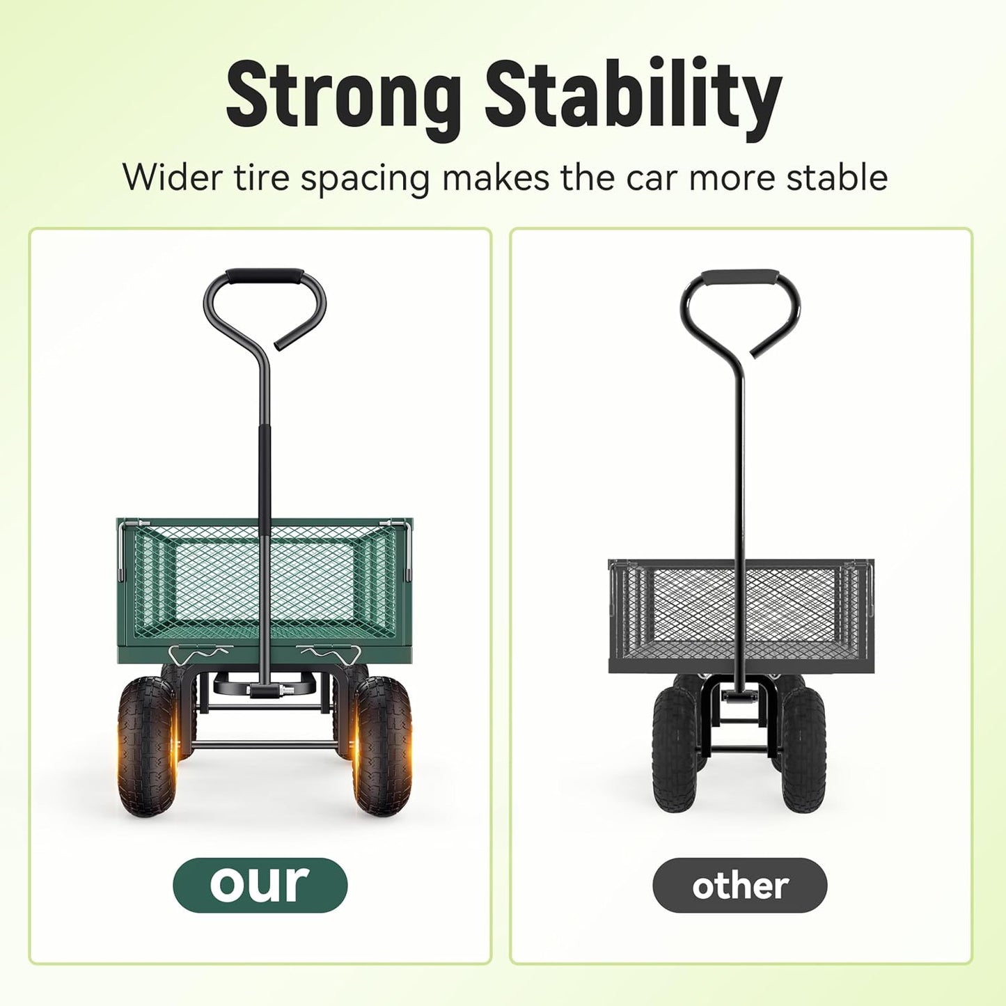 Steel Garden Cart 2-in-1 1400 Lbs Heavy Duty Utility Wagon With Removable Mesh Sides To Convert Into Flatbed 240 U-Turn 13 In. Pneumatic Tires