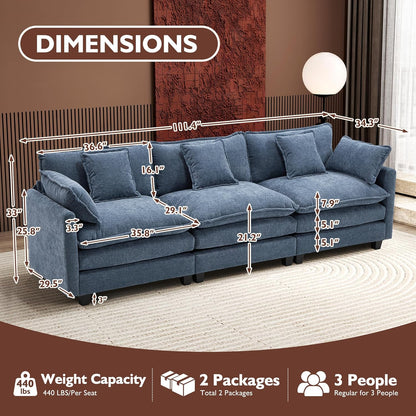 Ihanherry 146 In. U-Shaped Modern Sofa Modular Sectional Cloud Couch With 2 Ottoman