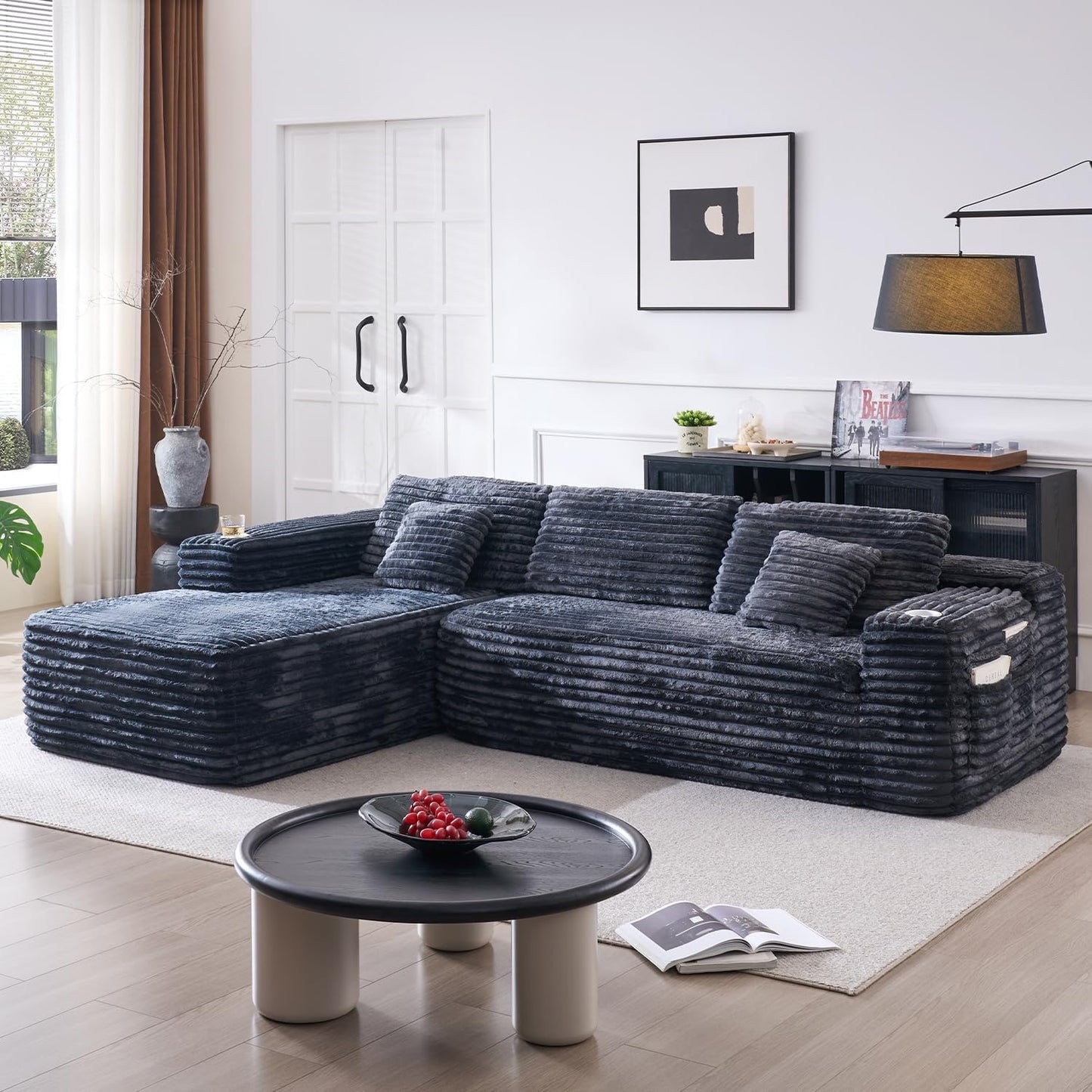 Cloud Sectional Couch With L-Shape Chaise, Modern Modular Sofa With Deep Seat, Built-In Cup Holder And Storage Pocket For Living Room Bedroom