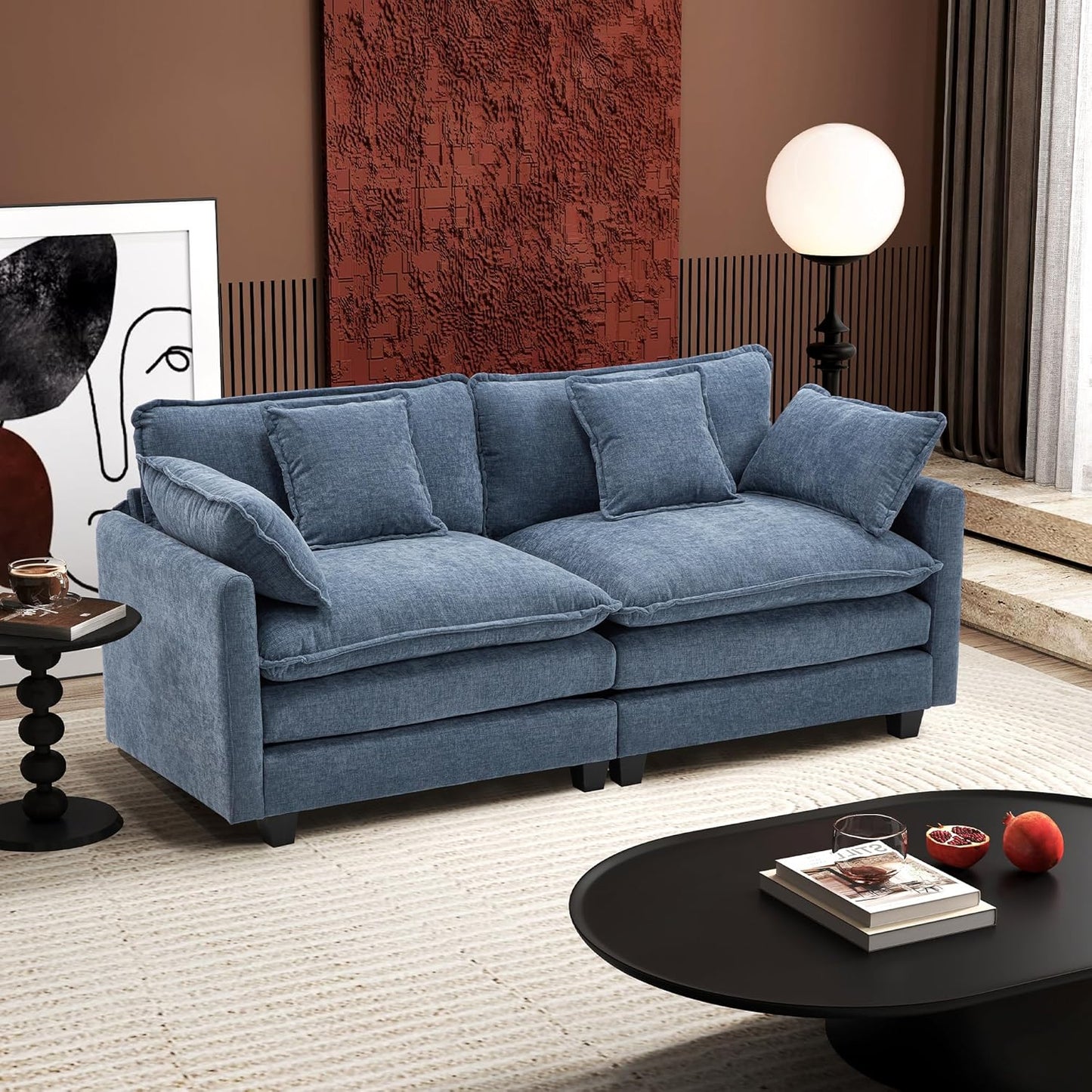 111.4 In. L-Shaped Modern Sofa Modular Cloud Sofa Ottoman 4-Seater Chenille Deep Seat Sofa