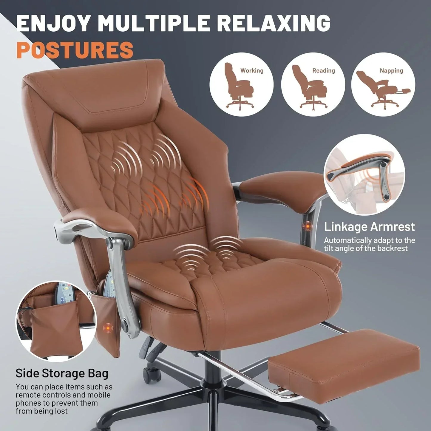 Massage Office Chair With Heating And Footrest Ergonomic Executive Reclining Office Chair