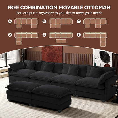 111.4 In. L-Shaped Modern Sofa Modular Cloud Sofa Ottoman 4-Seater Chenille Deep Seat Sofa