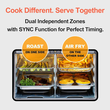HotKing Dual-Zone Air Fryer Toaster Oven Combo, 28 Qt. Extra Large, Non Toxic Stainless Steel