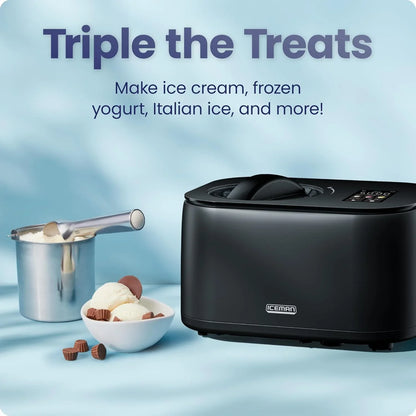 Iceman By Chefman Ice Cream Maker, No Pre-Freezing With Built-In Compressor, Makes Ice Cream, Froyo, Sorbet, Sherbet, Italian Ice, Frozen Yogurt