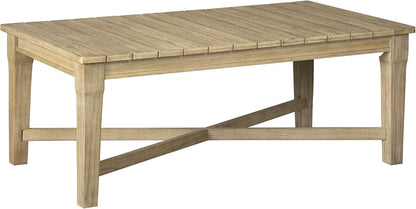 Signature Design By Ashley Clare View Coastal Outdoor Patio Eucalyptus Sofa With Cushions, Beige