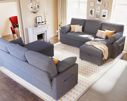 VanAcc Sofa Bed, Sleeper Sofa With Storage Chaise 2-in-1 Pull Out Couch Living Room