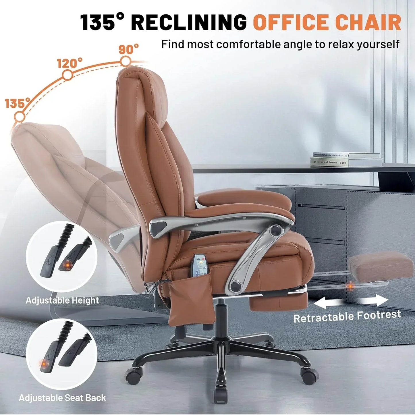 Massage Office Chair With Heating And Footrest Ergonomic Executive Reclining Office Chair