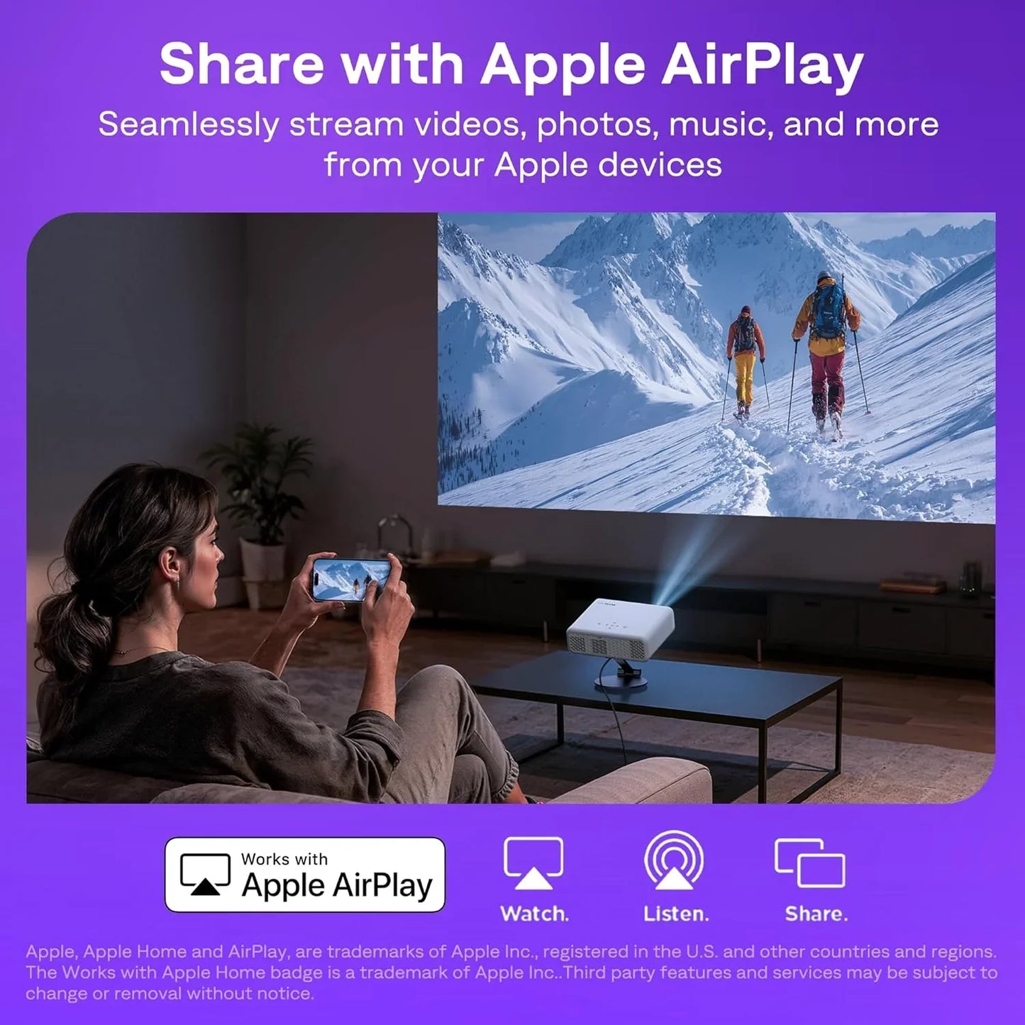 Aurzen Roku TV Smart Projector With Wi-Fi And Bluetooth, Roku Streaming Experience Built-In