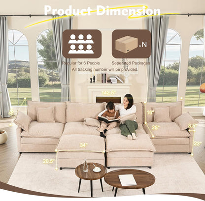 108 In. U Shape Sofa Sectional Sofa Comfortable Cloud Sofa With Removable Footstool