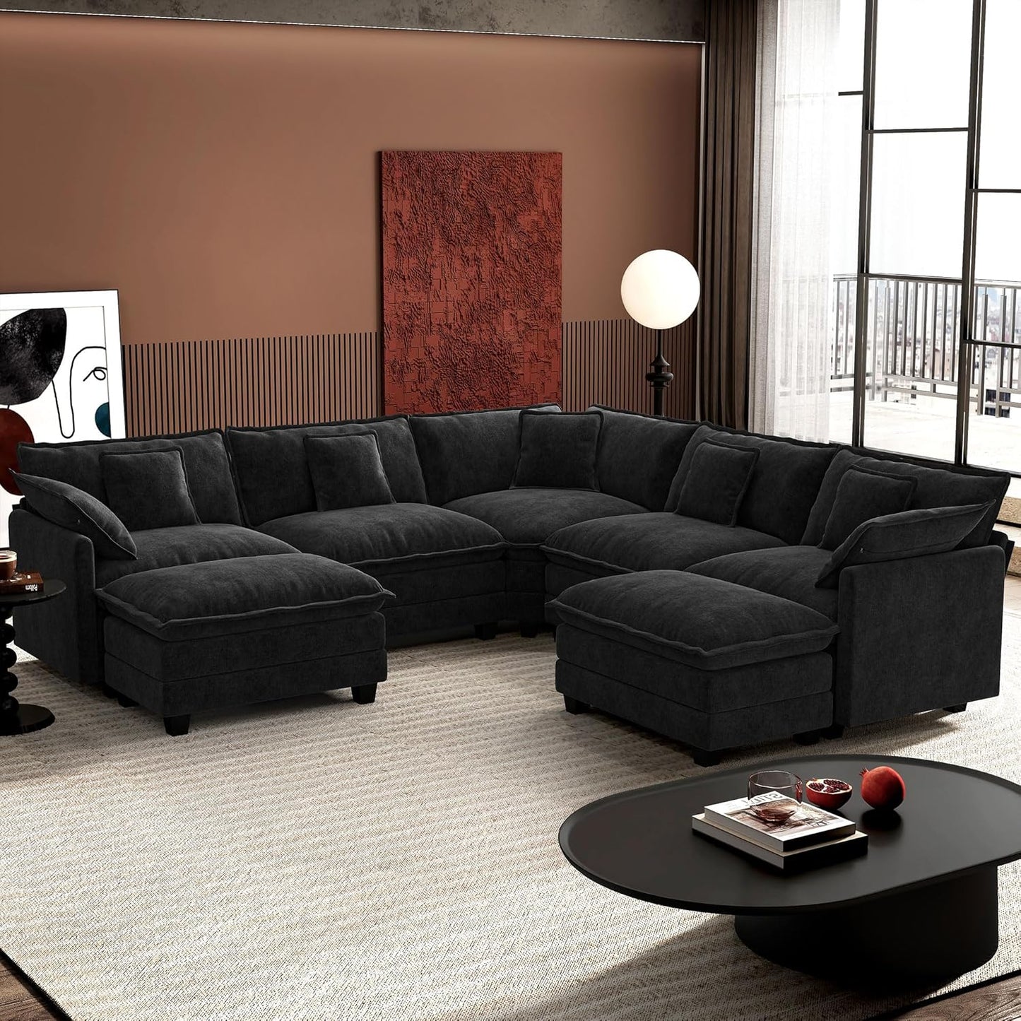 Ihanherry 146 In. U-Shaped Modern Sofa Modular Sectional Cloud Couch With 2 Ottoman