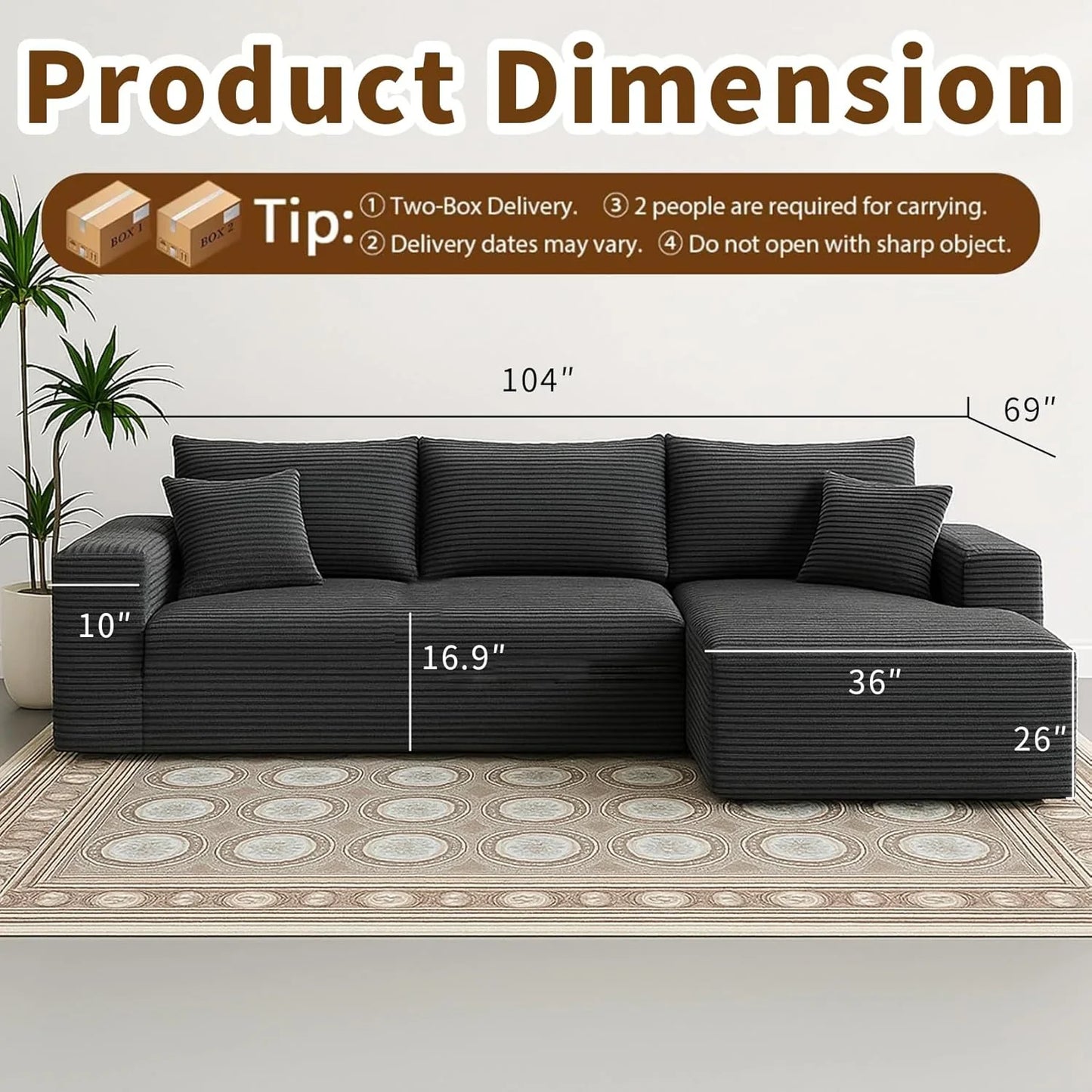 Cloud Sectional Couch With L-Shape Chaise Modern Modular Sofa With Deep Seat Modern Comfy Furniture Bedroom Lounge Dorm Office Apartment Home