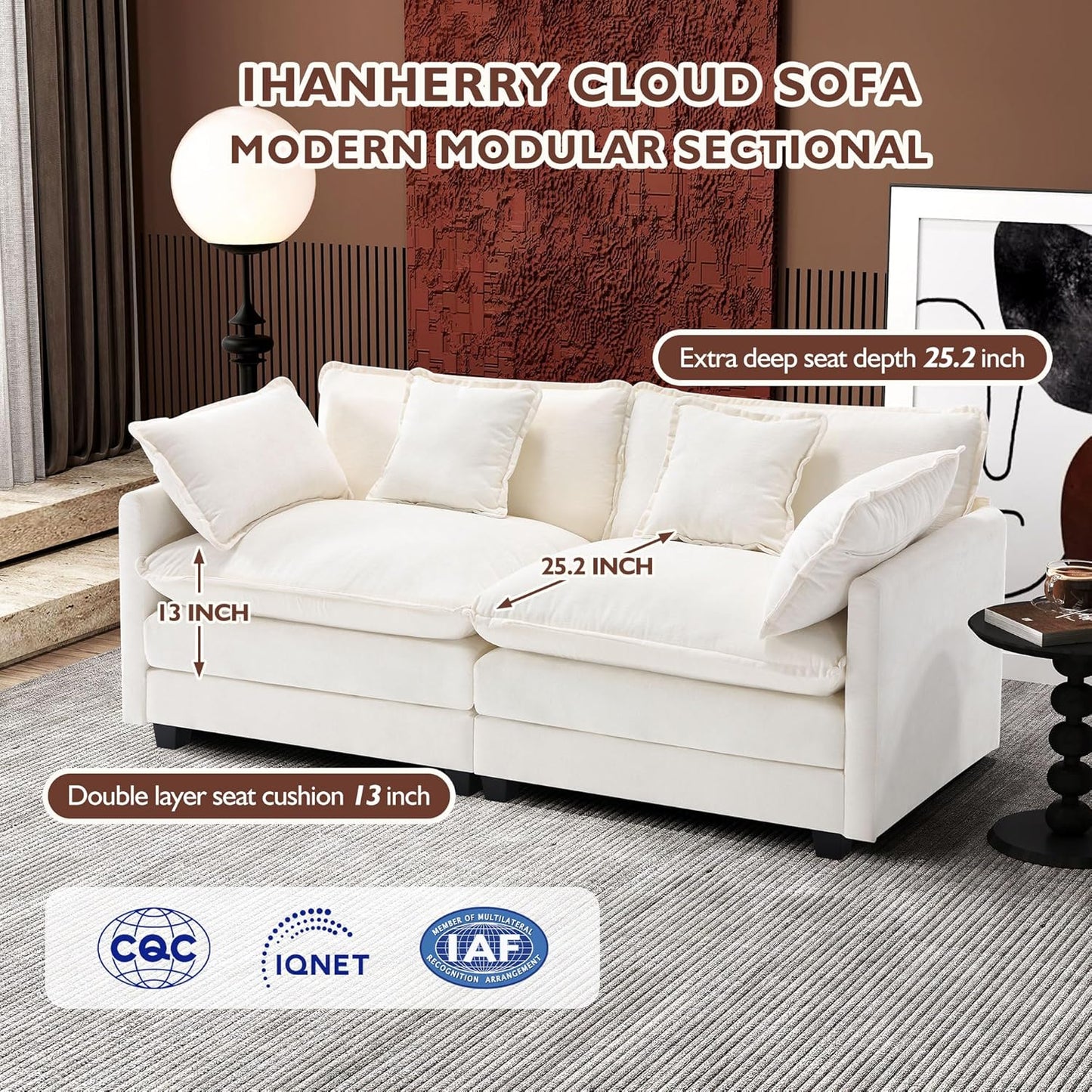 Ihanherry 146 In. U-Shaped Modern Sofa Modular Sectional Cloud Couch With 2 Ottoman