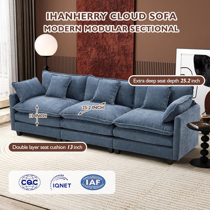 111.4 In. L-Shaped Modern Sofa Modular Cloud Sofa Ottoman 4-Seater Chenille Deep Seat Sofa