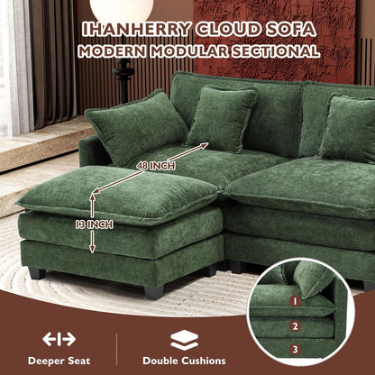 Ihanherry 146 In. U-Shaped Modern Sofa Modular Sectional Cloud Couch With 2 Ottoman