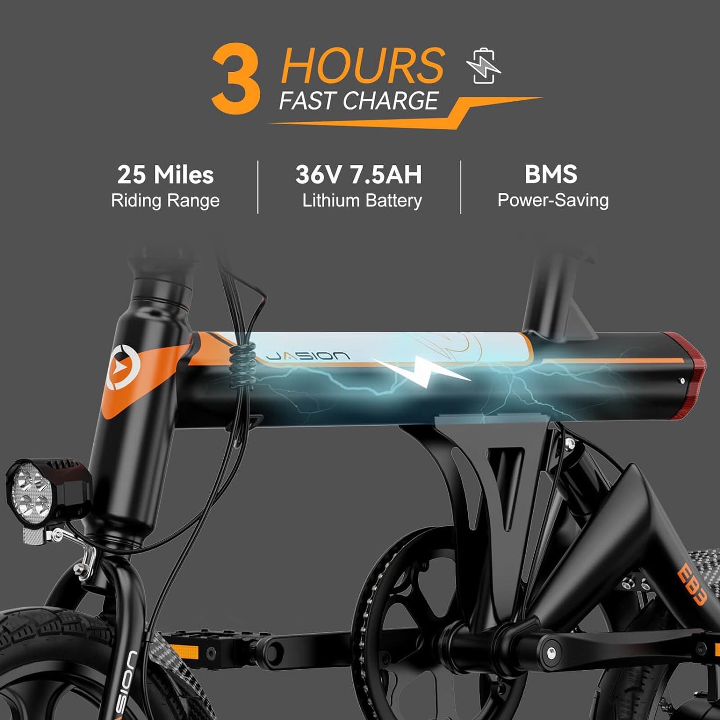 Jasion EB3 Electric Bike Adults 21mph, 500W Peak Motor, 270Wh Battery, Rear Suspension, 3 Levels Assist