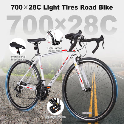 Weize Road Bike, 700C Wheel City Commuter Bicycle, Shimano 14 Speed Drop Bar, Racing Adult Bike With Caliper Brakes, High-Carbon Steel Hybrid Bikes