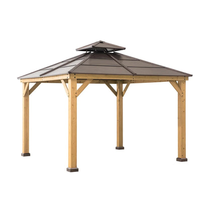 10 Ft. x 10 Ft. Cedar Framed Gazebo With Steel 2-Tier Hip Roof Hardtop