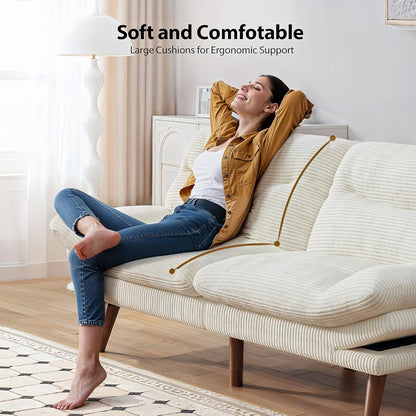 Pipishell Convertible Futon Sofa Bed, 66 In. Corduroy Futon Couch With Adjustable Backrest And Armrests, Recliner Sleeper Sofa For Small Spaces