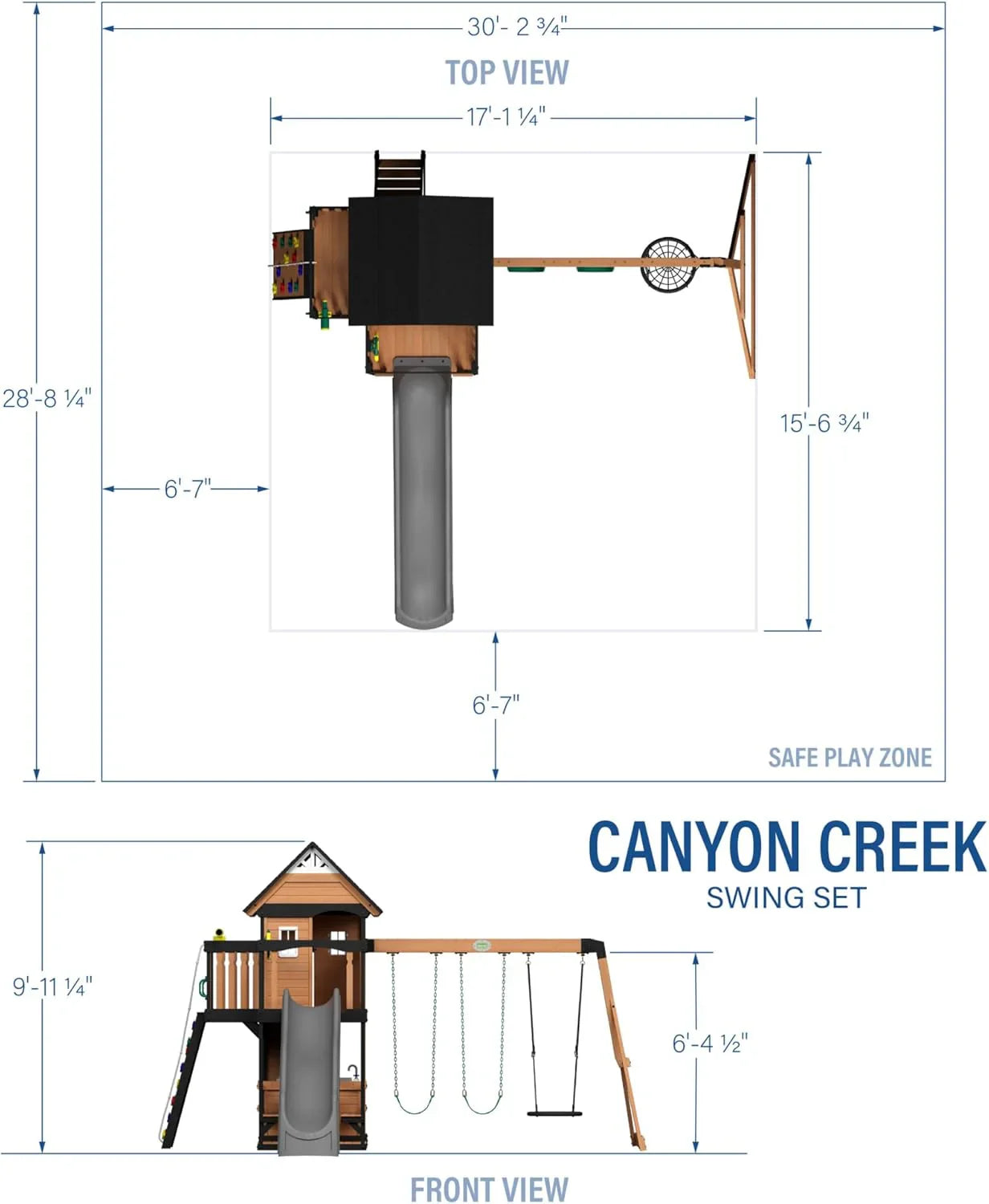 Backyard Discovery Canyon Creek Cedar Wood Swing Set With Wave Slide, Clubhouse, Play Kitchen, Picnic Area, Belt Swings, Web Swing, Rock Wall