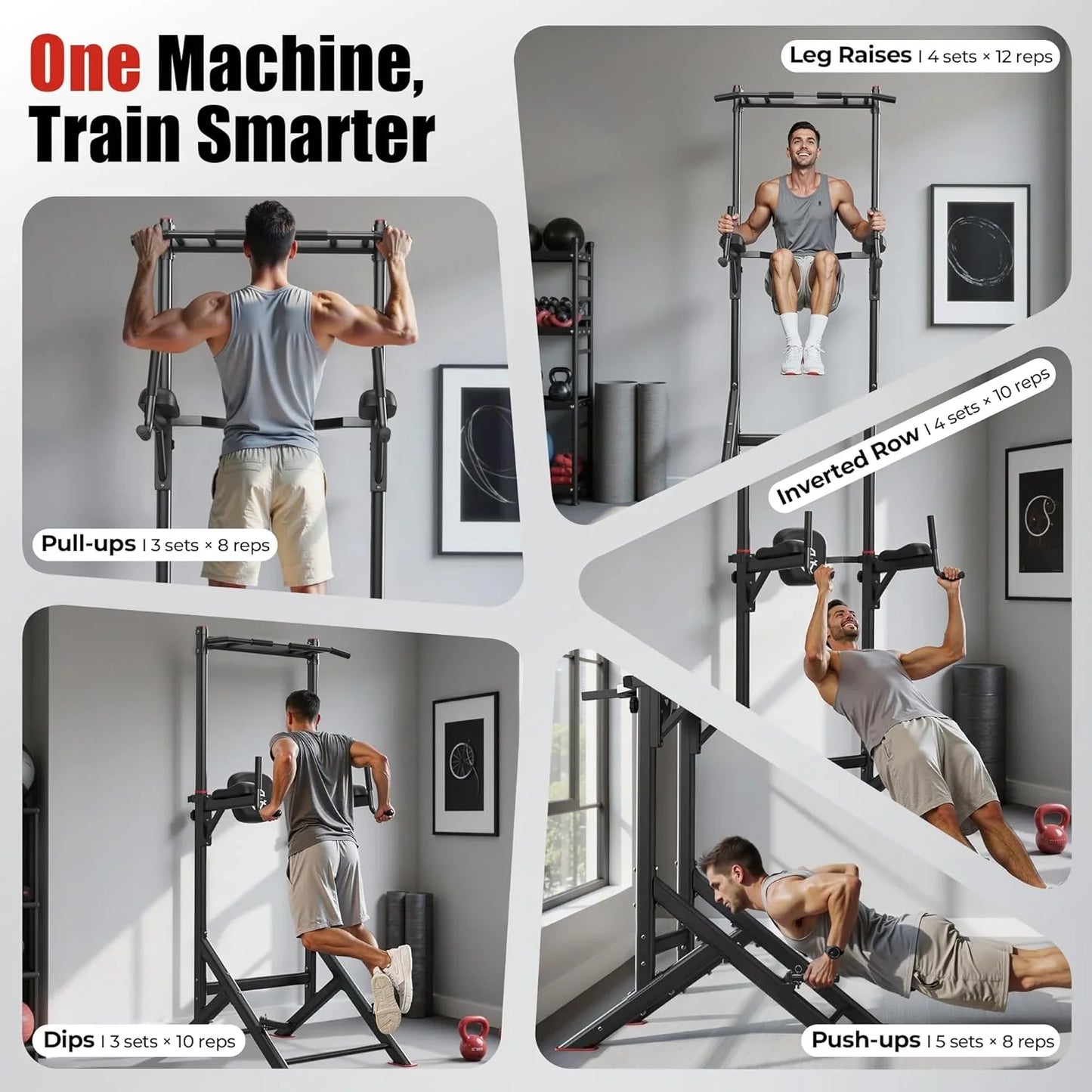Sportsroyals Power Tower Pulp Up Bar Station, 450 Lbs Stable Suspended Immersion Tilt Station