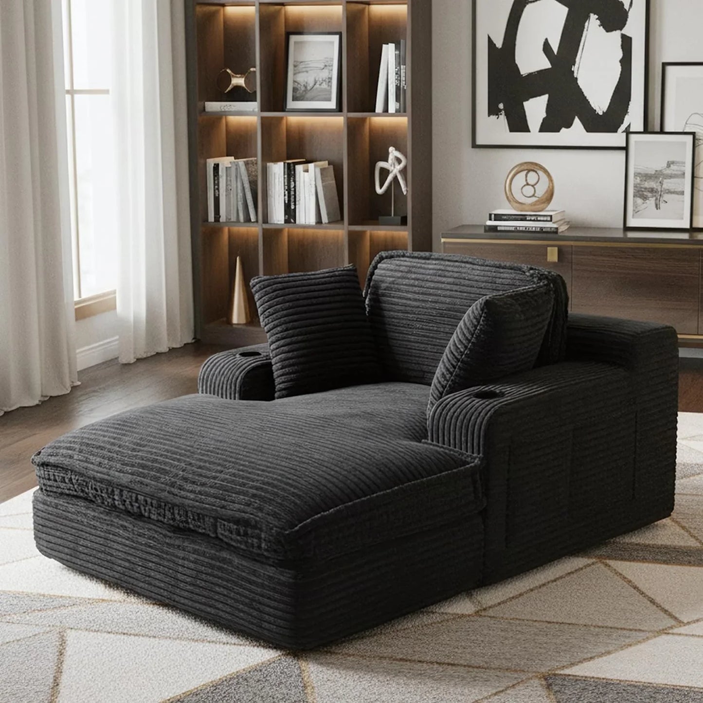 67 In. Oversized Chaise Lounge Chair Indoor Soft Boneless Cloud Couch With 3 Pillows 4 Side Pockets
