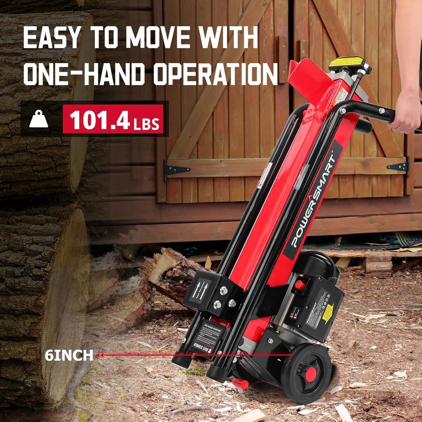 PowerSmart Electric Log Splitter 7-Ton- Efficient Wood Splitter With 3500 Motor Speed, 15 Amp