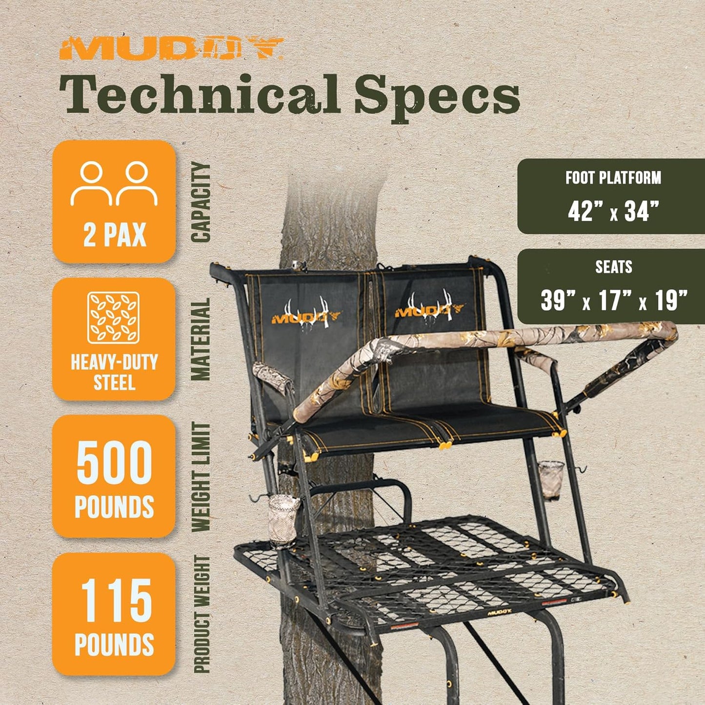 Muddy Nexus Xtl Ladder Tree Stand, 20 Ft., 500lb Capacity, 2-Person