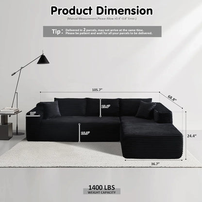 Ovios 104 In. Cloud Sectional Couch With L-Shape Chaise, Modern Modular Sofa With Deep Seat, Upholstered Couches For Living Room Bedroom
