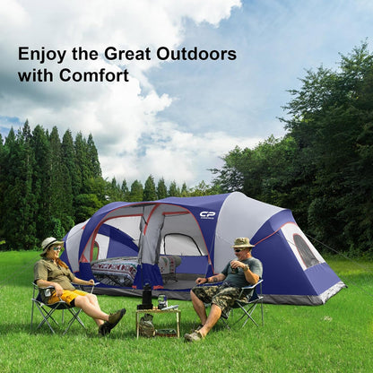 Campros Cp Tent 12-Person-Camping-Tents, 3 Room Family Tents, Waterproof Windproof Family Tent With Top Rainfly, 6 Large Mesh Windows