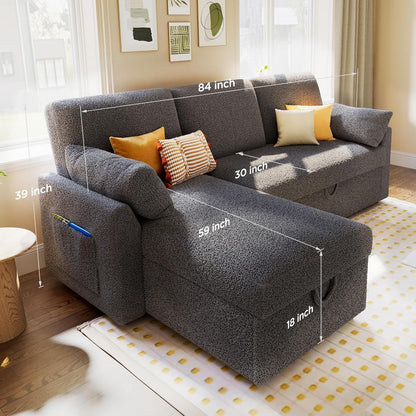 VanAcc Sofa Bed, Sleeper Sofa With Storage Chaise 2-in-1 Pull Out Couch Living Room