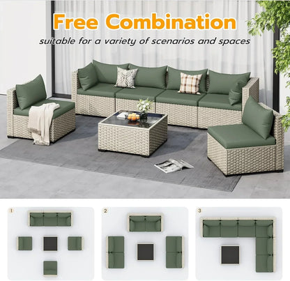 Udpatio Outdoor Patio Furniture Set 7-Piece PE Wicker Sectional Sofa Outdoor Conversation Set
