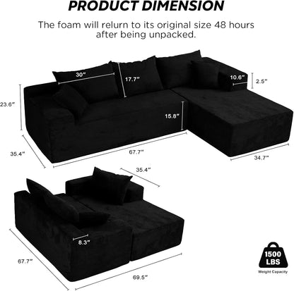 Cloud Sectional Couch With L-Shape Chaise, Modern Modular Sofa With Deep Seat, Upholstered Couches For Living Room Bedroom, No Assembly Required