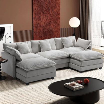 Ihanherry 146 In. U-Shaped Modern Sofa Modular Sectional Cloud Couch With 2 Ottoman