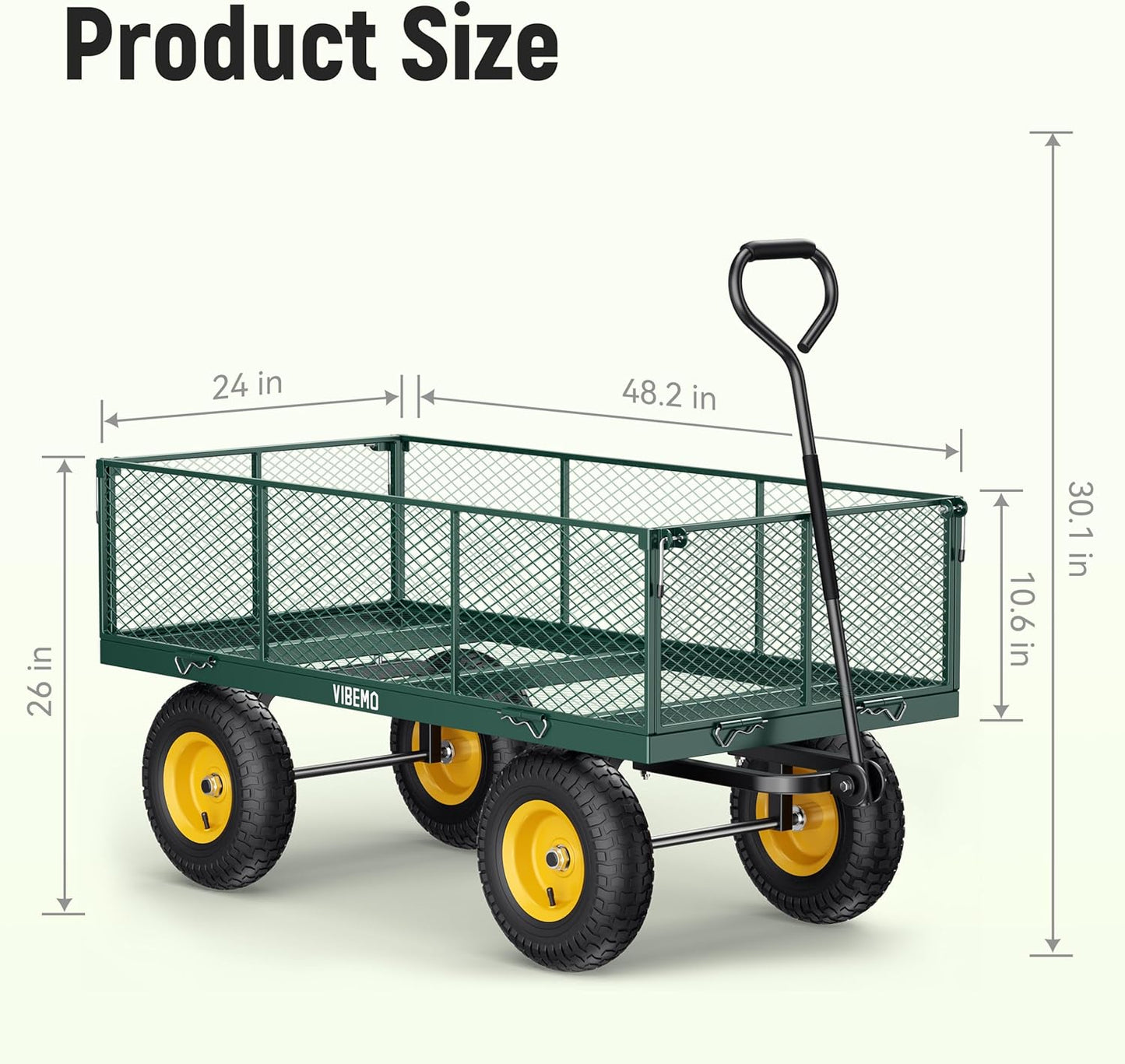 Steel Garden Cart 2-in-1 1400 Lbs Heavy Duty Utility Wagon With Removable Mesh Sides To Convert Into Flatbed 240 U-Turn 13 In. Pneumatic Tires