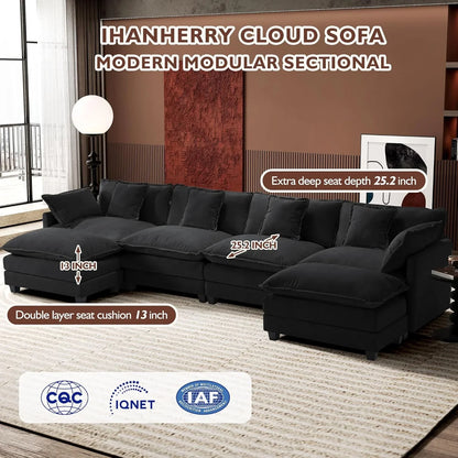 Ihanherry 146 In. U-Shaped Modern Sofa Modular Sectional Cloud Couch With 2 Ottoman