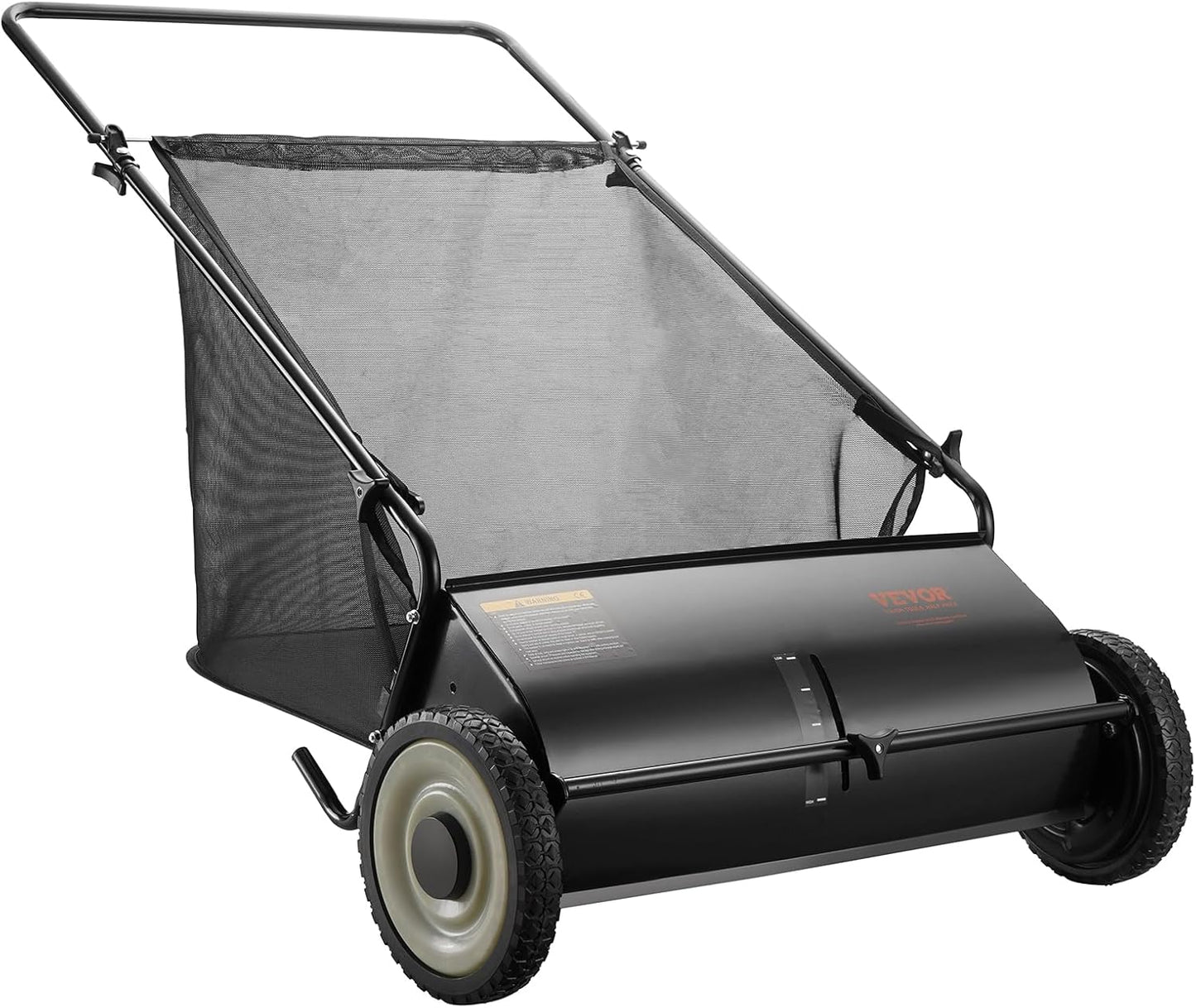 Vevor Push Lawn Sweeper, 26 In. Leaf And Grass Collector, Strong Rubber Wheels