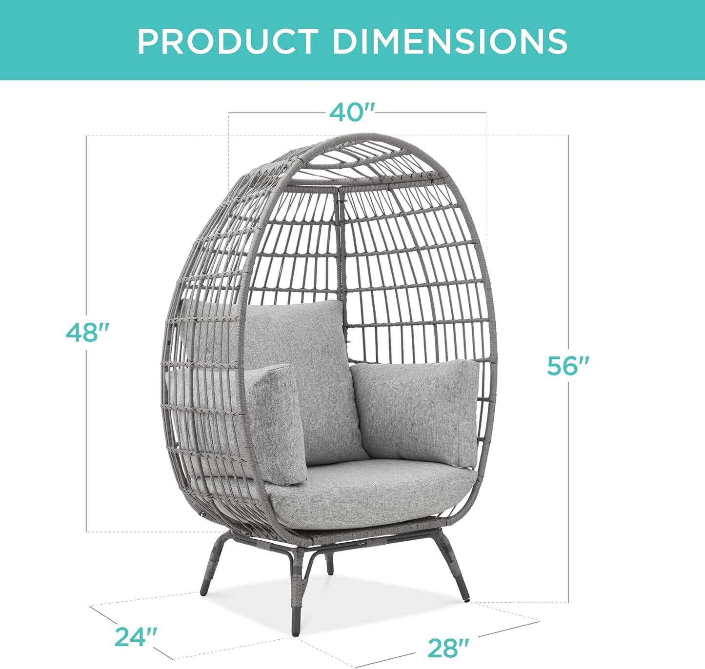 Best Choice Products Wicker Egg Chair Oversized Indoor Outdoor Lounger For Patio Backyard Living Room W/4 Cushions Steel Frame 440lb Capacity- Ivory