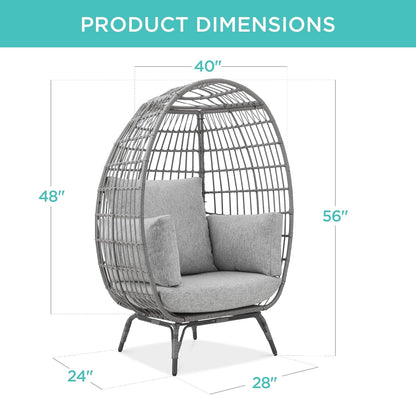 Best Choice Products Wicker Egg Chair Oversized Indoor Outdoor Lounger For Patio Backyard Living Room W/4 Cushions Steel Frame 440lb Capacity- Ivory