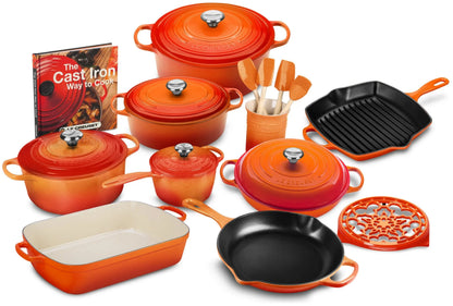 20-piece Signature Cast Iron Cookware Set,10.25 In. Skillet,1.75-quart Saucepan With Lid