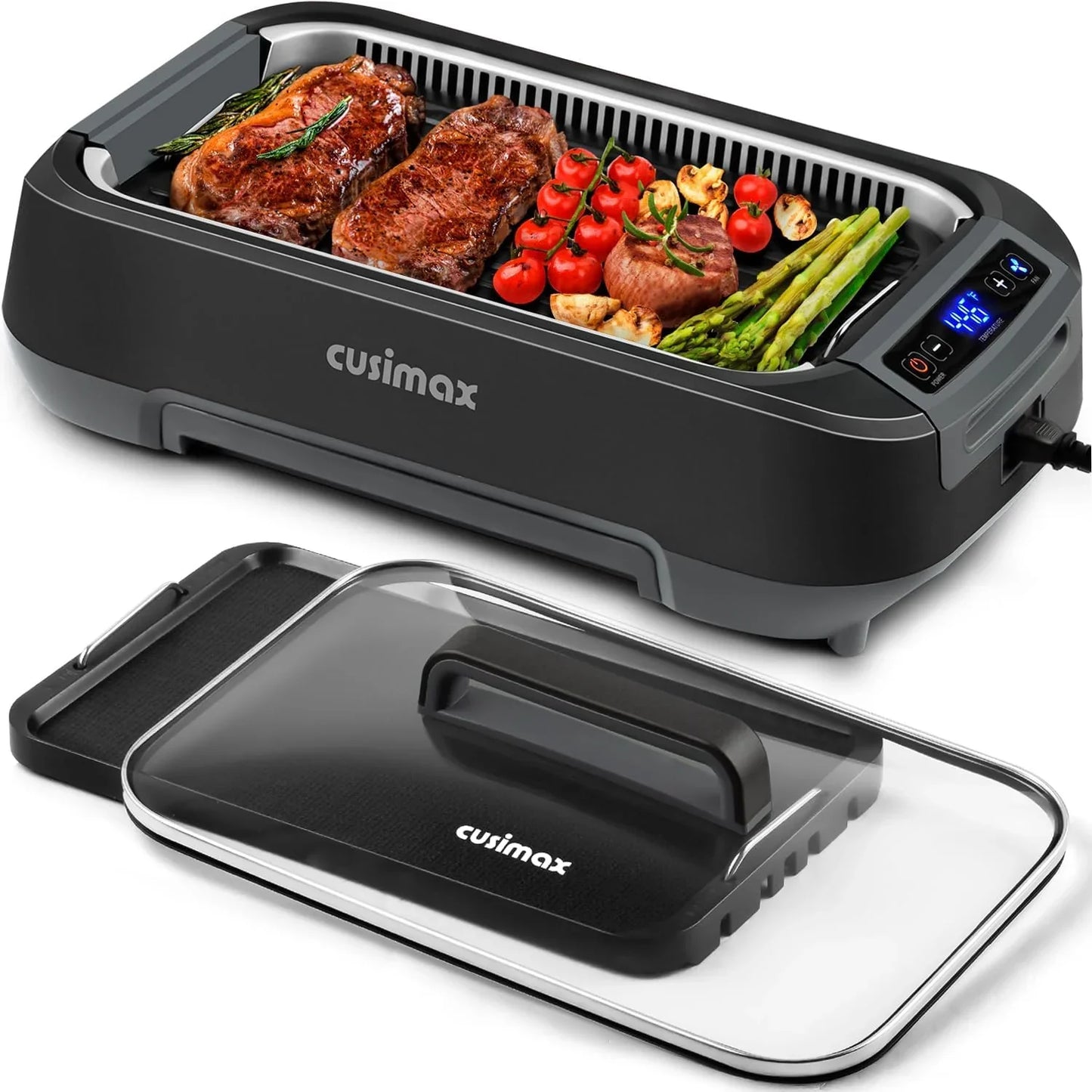 Smokeless Indoor Grill, Cusimax Electric Grill With Non-Stick Removable Grill/Griddle Plate