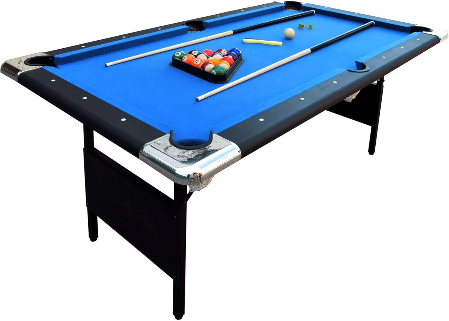 6 Ft. Portable Pool Table, Adults Folding Billiards Tables For Game Room With Easy Foldable Storage, Includes Full Set Of Billiard Balls, Cues