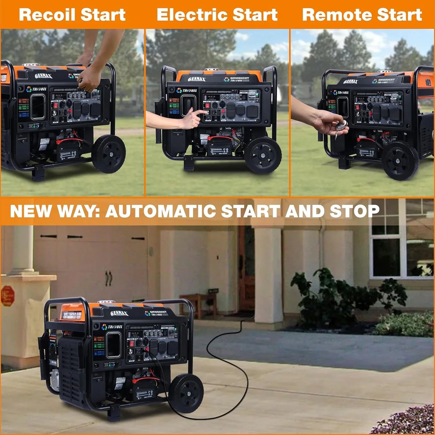 10500 Peak Watt Tri Fuel Open Frame Inverter Generator, With Ats, Quiet Technology, CO Sensor, Digital Display And 50A, Ideal For Home Backup