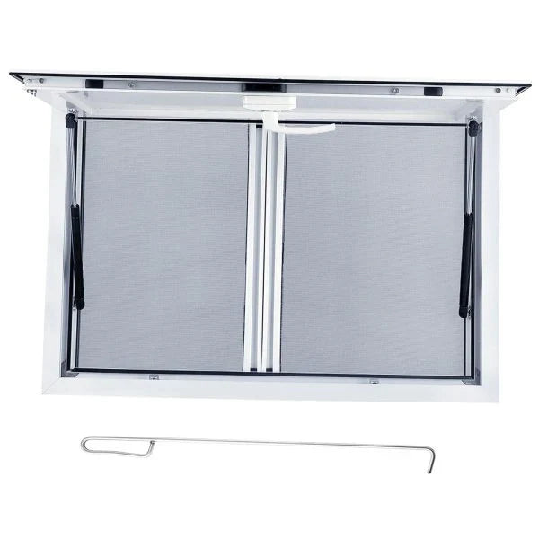 Concession Window 36W x 36H Aluminum Alloy Food Truck Service Window With Sliding Screens And Awning Door, Hydraulic Lift, Locking Mechanism